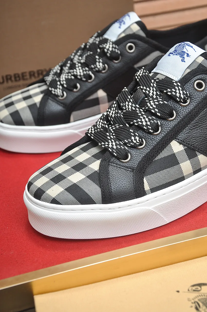 Men's shoes💰460💶【Burberry】Classic low-top sneakers｜Imported cowhide with classic plaid fabric｜Cow leather lining｜Original outsole｜Fine workmanship and comfortable to wear Size: 38-44 (customized at 45)